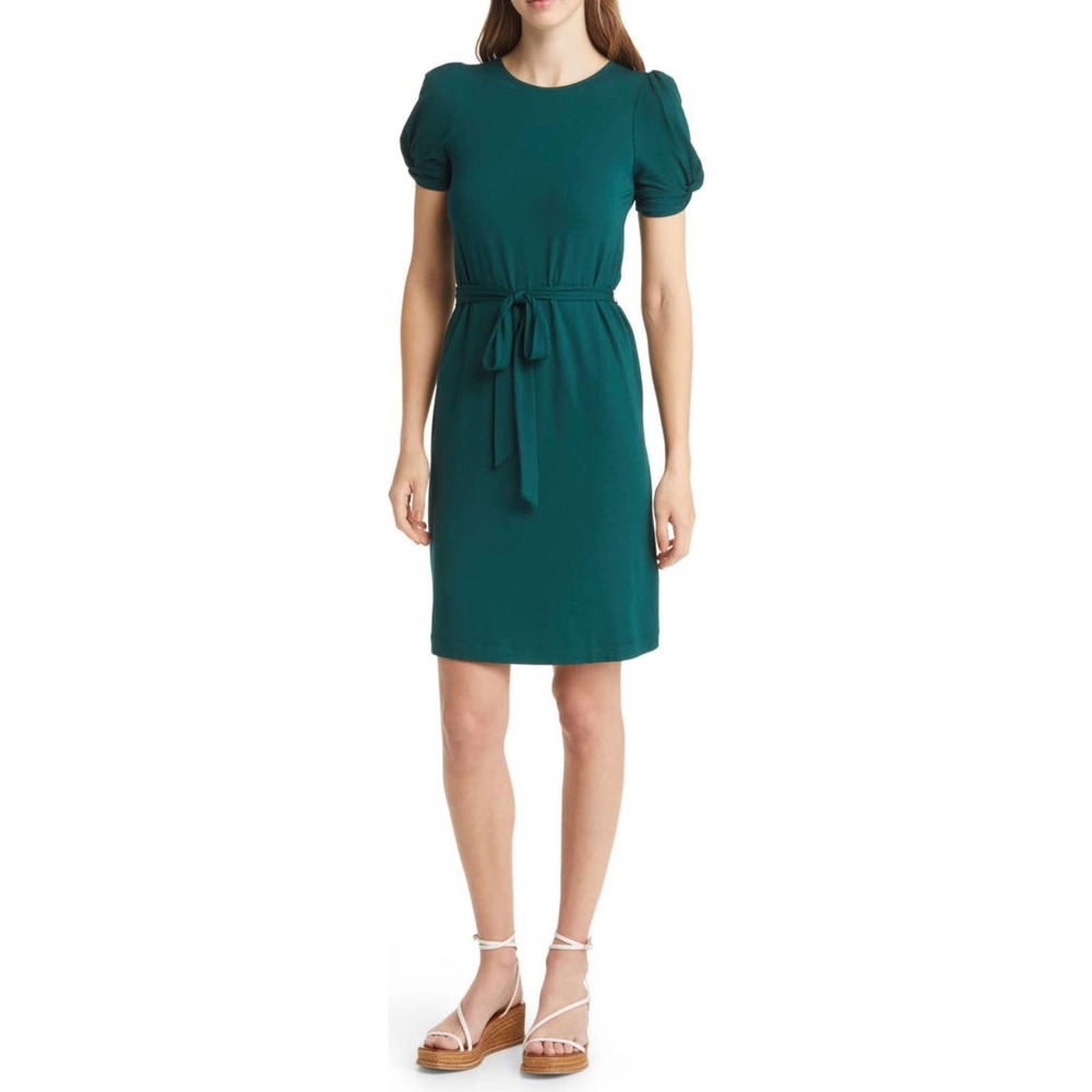 NWOT Boden Puff Sleeve Tie Waist Fit & Flare Dress Emerald Size 12